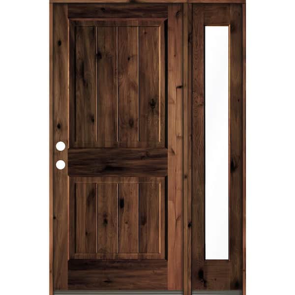 Krosswood Doors 50 in. x 80 in. Knotty Alder Square Top Right-Hand/Inswing Clear Glass Red Mahogany Stain Wood Prehung Front Door w/RFSL