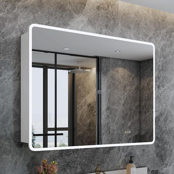 Artemis 36 in. W x 32 in. H Medium Rectangular Aluminum Rounded Edge Dimmable Medicine Cabinet with Mirror