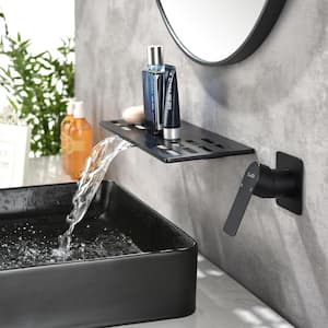 Single-Handle Rectangular Waterfall Wall Mounted Bathroom Faucet in Matte Black