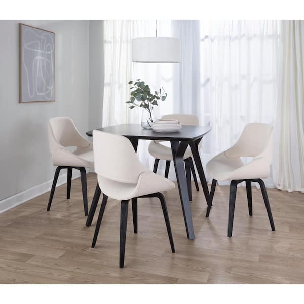 Lumisource Fabrico Cream Fabric and Black Wood Side Chair (Set of 2)