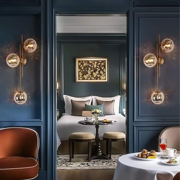 30 in. 3-Light Plated Brass Mercury Glass Orb Vanity Light, Modern Bathroom Horizontal/Vertical Mount Sconce Wallchiere