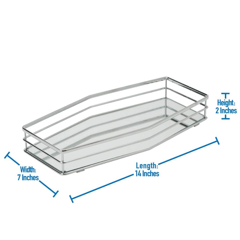 Chrome Reflective Glass Vanity Tray with Double Rail Design