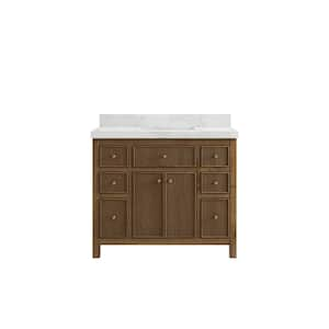 Sonoma Teak 42 in. W x 22 in. D x 36 in. H Bath Vanity in Dark Teak with 2" Calacatta Nuvo Top