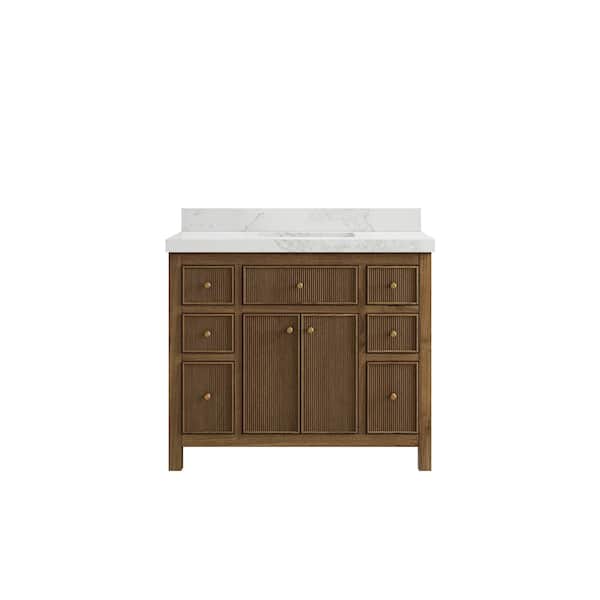 Willow Collections Sonoma Teak 42 in. W x 22 in. D x 36 in. H Bath Vanity in Dark Teak with 2" Calacatta Nuvo Top