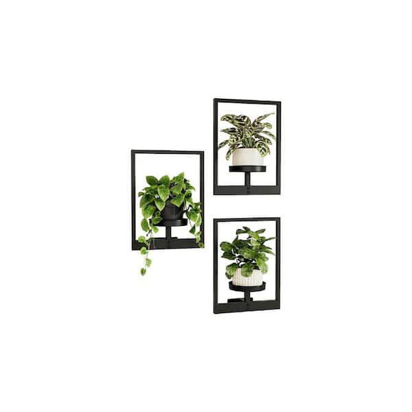 3 PCS 16 in. W x 4 in. D Black Metal Decorative Wall Shelf