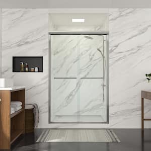 48 in. W x 76 in. H Semi-Frameless Bypass Sliding Shower Door/Enclosure in Chrome with Clear Glass