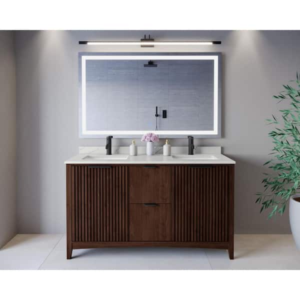 Palmilla 60 in. Double Freestanding Dark Walnut Bath Vanity with Giotto Quartz Top Assembled