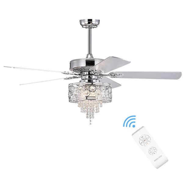 BANSA ROSE 52 in. Indoor/Outdoor Chrome Crystal Chandelier Ceiling Fan with Light Kit and Remote Control