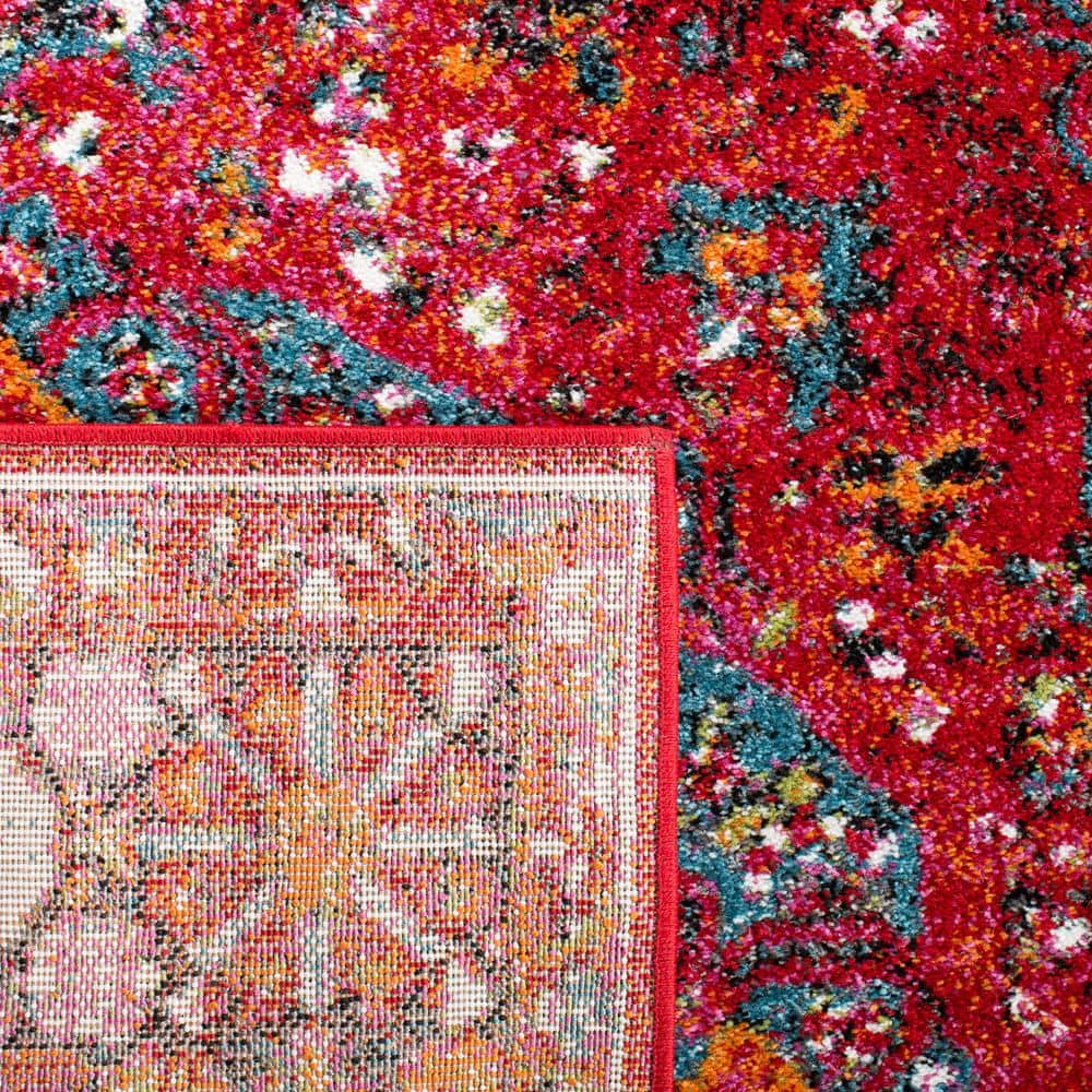 Rectangular Red Synthetic Easy Care Area Rug