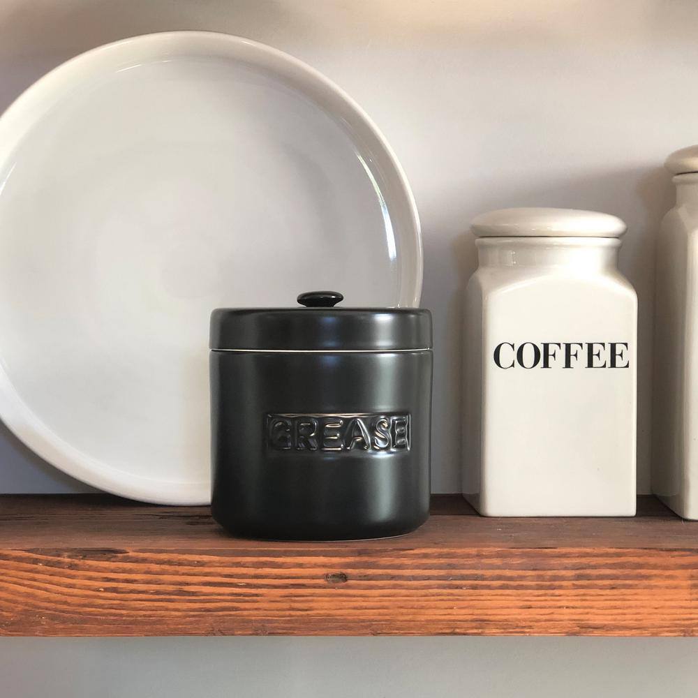Matte Black Ceramic Grease Container with Lid, 32 oz