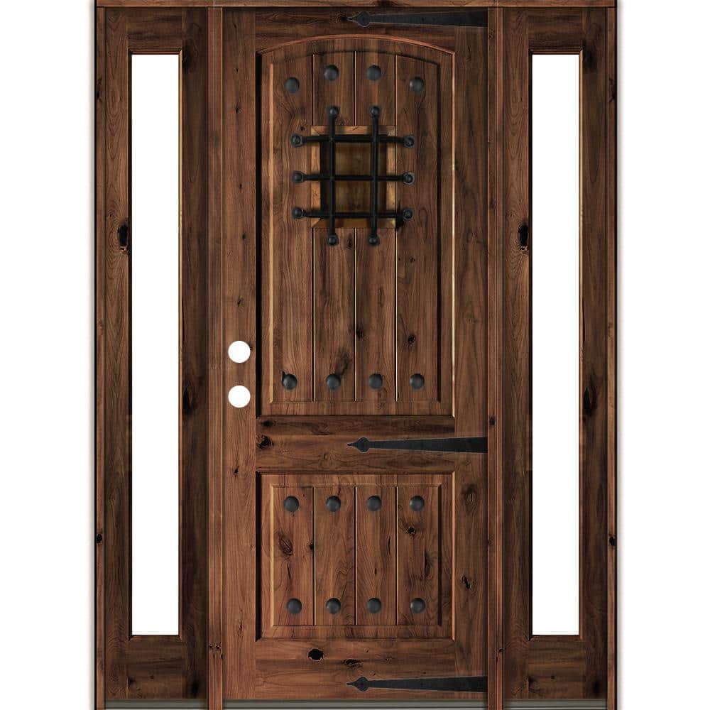 70 in. x 96 in. Mediterranean Knotty Alder Right-Hand/Inswing Clear Glass Red Mahogany Stain Wood Prehung Front Door price history on PriceWatchPro