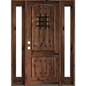 76 in. x 96 in. Mediterranean Knotty Alder Right-Hand/Inswing Clear Glass Red Mahogany Stain Wood Prehung Front Door