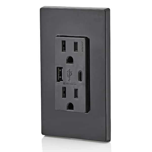 15 Amp Decora Type A and C USB Charger Tamper-Resistant Outlet, Black T5633-E