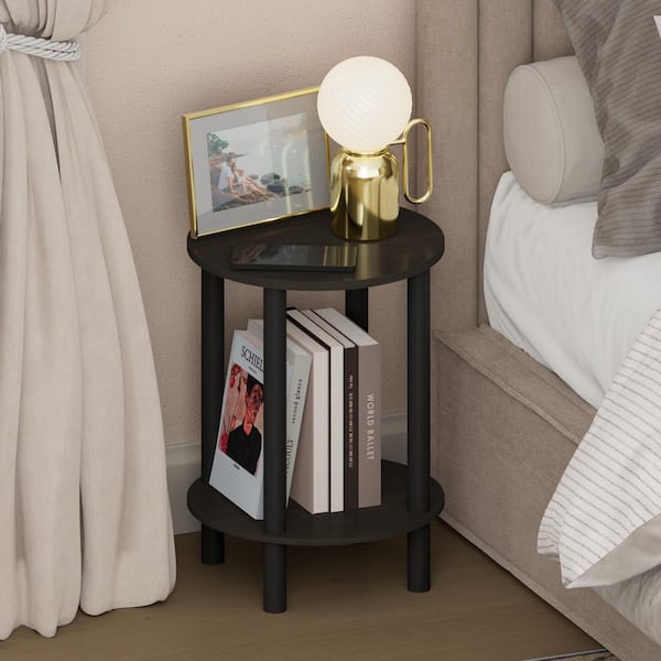 Turn-N-Tube Espresso/Black 13.19 in. W Nightstand with 2-Tier Open Shelf and Toolless Assembly