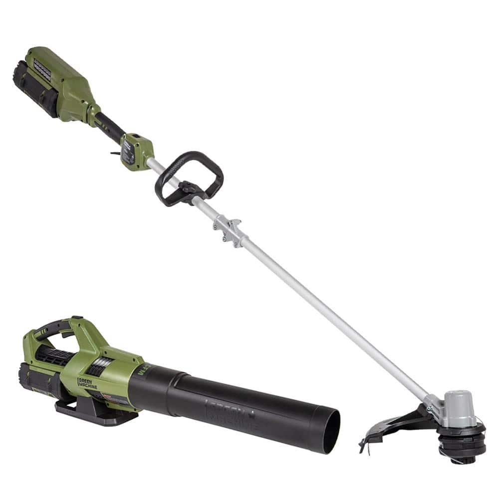 Green Machine 62V 2-Tool Combo Kit: 600 CFM, 120 MPH Axial Blower, 16 in Brushless String Trimmer, 4Ah battery, Rapid Charger (4 pcs)