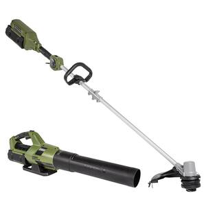 62V 2-Tool Combo Kit: 600 CFM, 120 MPH Axial Blower, 16 in Brushless String Trimmer, 4Ah battery, Rapid Charger (4 pcs)