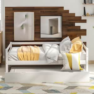 White Twin Size Daybed with Trundle, Wooden Daybed Frame, Wood Twin Daybed with Trundle