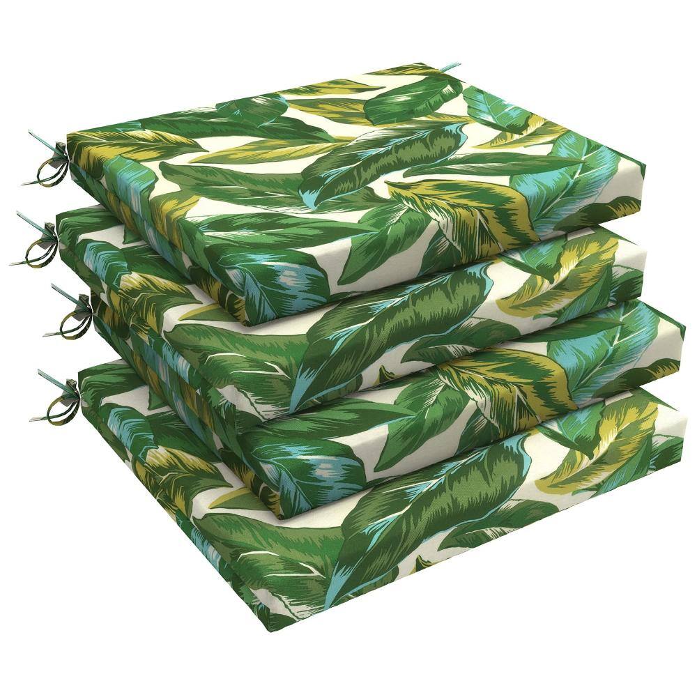 18.5 x 16 x 2 Outdoor Chair Cushions with Ties, Water Repellent Polyester Seat Pads, Lush Leaf Jungle, Set of 4 price history on PriceWatchPro