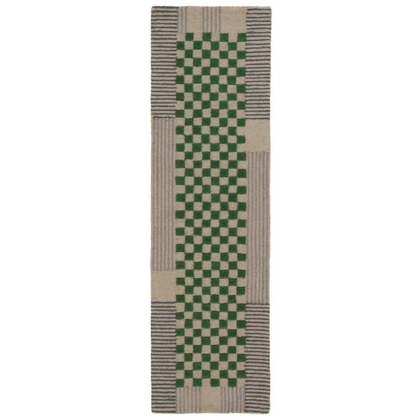 Genre 2 ft. x 8 ft. Gray/Green Geometric Runner Rug