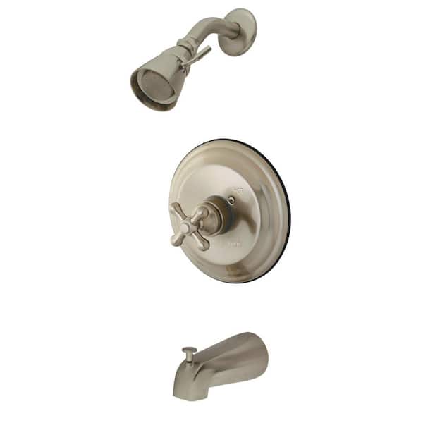 Kingston Brass Restoration Single Handle 1-Spray Tub and Shower Faucet 2 GPM with Corrosion Resistant in. Brushed Nickel