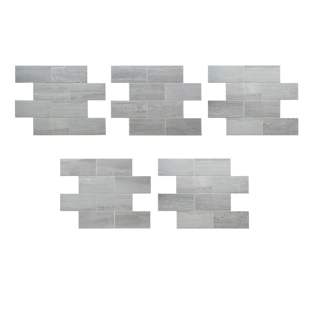 Smart Tiles Subway Fondi 10.95 in. W x 9.70 in. H Grey Peel and Stick Self-Adhesive Decorative Mosaic Wall Tile Backsplash, Gray
