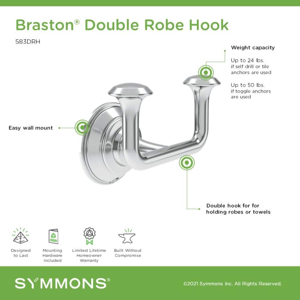 Polished Chrome Wall Mounted Double Robe and Towel Hook