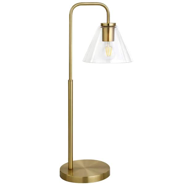 HomeRoots 27 in. Clear Modern Integrated LED Bedside Table Lamp with Clear Glass Shade