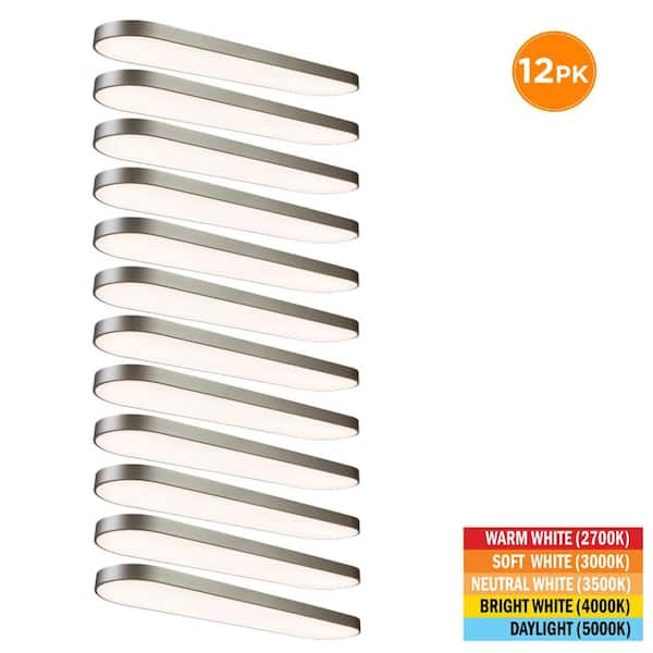 12-Pack 4 ft. x 12 in. Satin Nickel LED Flush Mount Ceiling Light Fixture 2700K 3000K 3500K 4000K 5000K 4500 Lumens