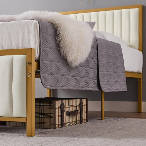 金色の鍔7点セット 木製フレーム VECELO Bed Frame, Gold Twin Metal Frame, Heavy Duty Metal
