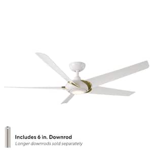 Lucid 62 in. Integrated LED Indoor/Outdoor 5-Blade Smart Ceiling Fan in Soft Brass Matte White with 3000K and Remote