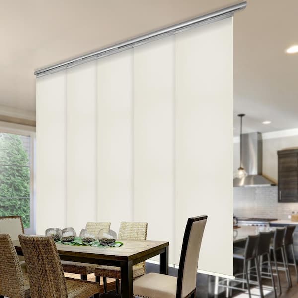 EMOH Putty 58 in. - 110 in. W x 116 in. L Adjustable 5- Panel White Single Rail Panel Track with 23.5 in. Slates