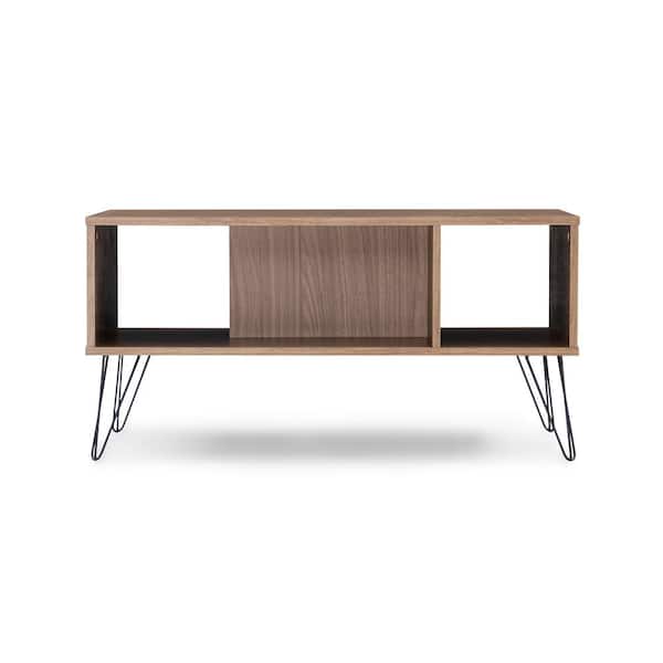 Herval Oregon 22 in. Walnut Finish in a Rectangle Shape MDF Wood Coffee Table with Metal Legs