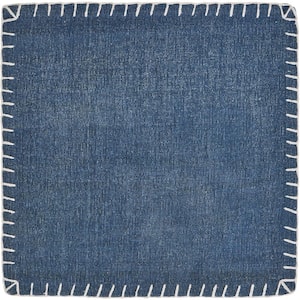 Dusty Denim Blue 15 in. x 15 in. Embroidered Edge Cotton Square Placemat (Set of 4)