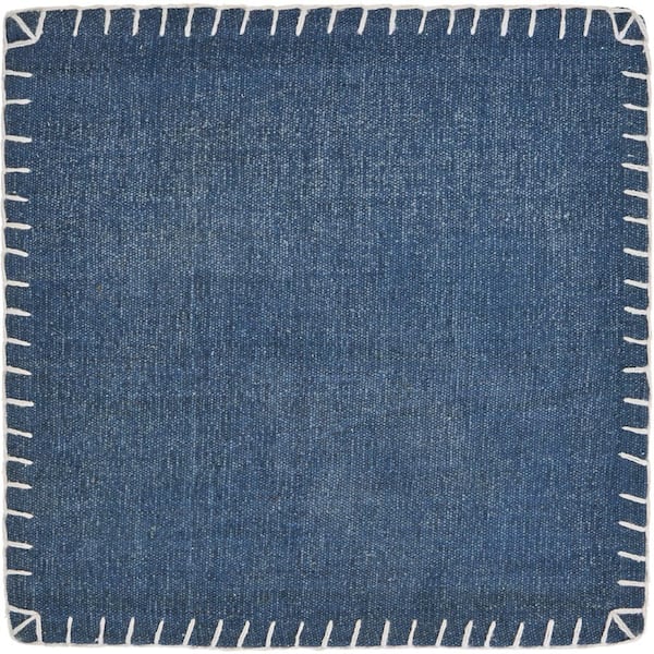 Unbranded Dusty Denim Blue 15 in. x 15 in. Embroidered Edge Cotton Square Placemat (Set of 4)