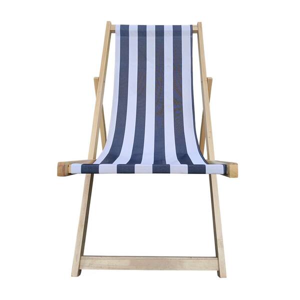Angel Sar Dark Blue Stripe Populus Wood Folding Beach Chair Folding Chaise Lounge Chair