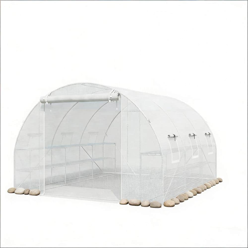 114 in. W x 138 in. D x 78 in. H White Outdoor Walk-in Greenhouse with Shelves price history on PriceWatchPro