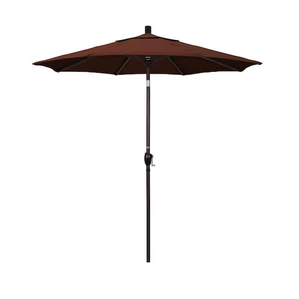 California Umbrella 7.5 ft. Bronze Aluminum Pole Market Aluminum Ribs Push Tilt Crank Lift Patio Umbrella in Bay Brown Sunbrella