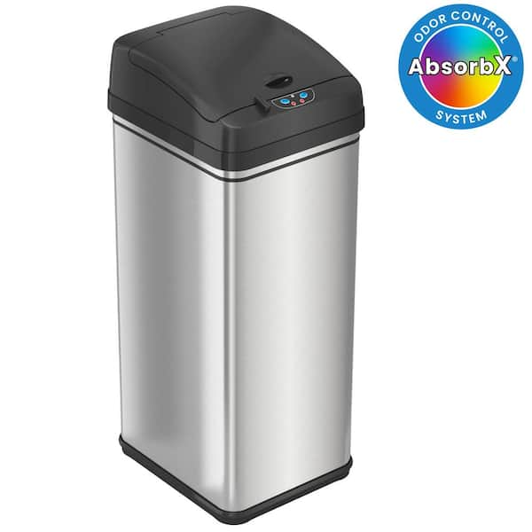 13 Gal. / 49 Liter Stainless Steel Household Metal Trash Can with Sensor Lid and Odor Filter