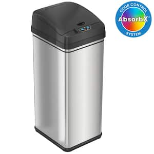 13 Gal. Touchless Sensor Trash Can with AbsorbX Odor Filter System, Stainless Steel, Wide Lid Opening, for Home, Office