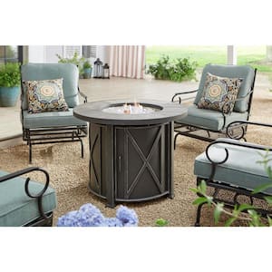 Park Canyon 35 in. W 50000 Btu Black Steel Propane Outdoor Fire Pit with Fire Glass