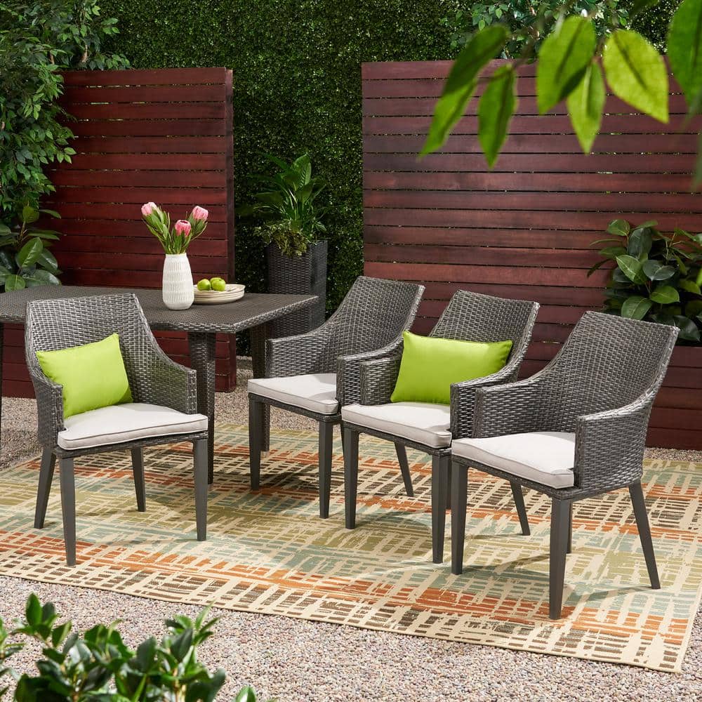 Hillhurst Grey Removable Cushions Faux Rattan Outdoor Patio Dining Chair with Light Grey Cushions (4-Pack) price history on PriceWatchPro