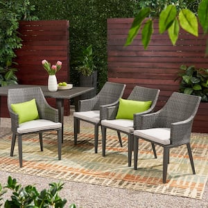 Hillhurst Grey Removable Cushions Faux Rattan Outdoor Patio Dining Chair with Light Grey Cushions (4-Pack)