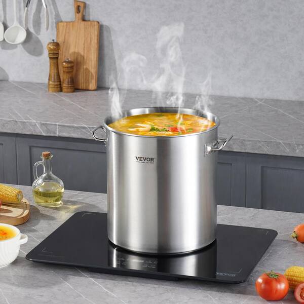 Commercial Stockpot 53 qt. Stainless Steel Nonstick in Silver Cookware Sauce Pot with Lid and Manual, Heavy Duty