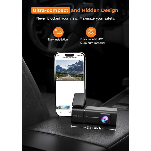 Vrbgify 2. 5K QHD 1440p Mini Front Dashcam with Night Vision