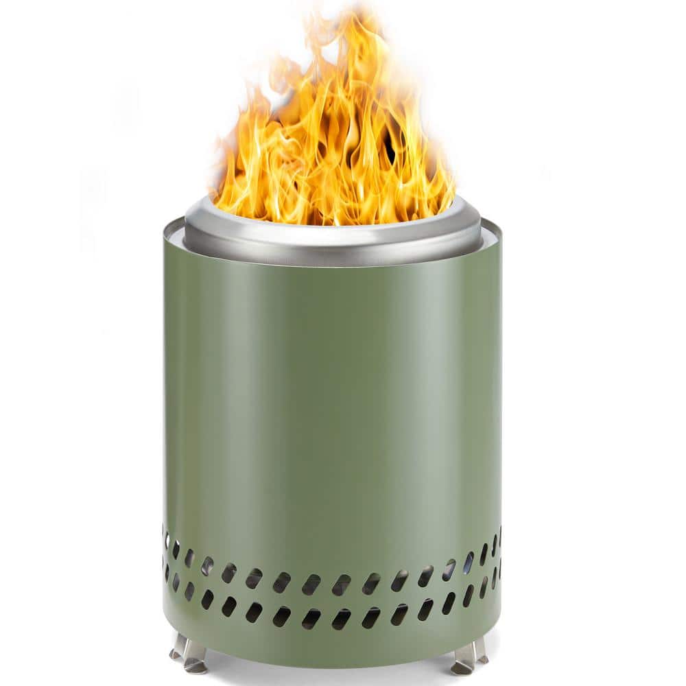 9.6 in. Green Stainless Steel Wood Pellets Burning Portable Smokeless Fire 