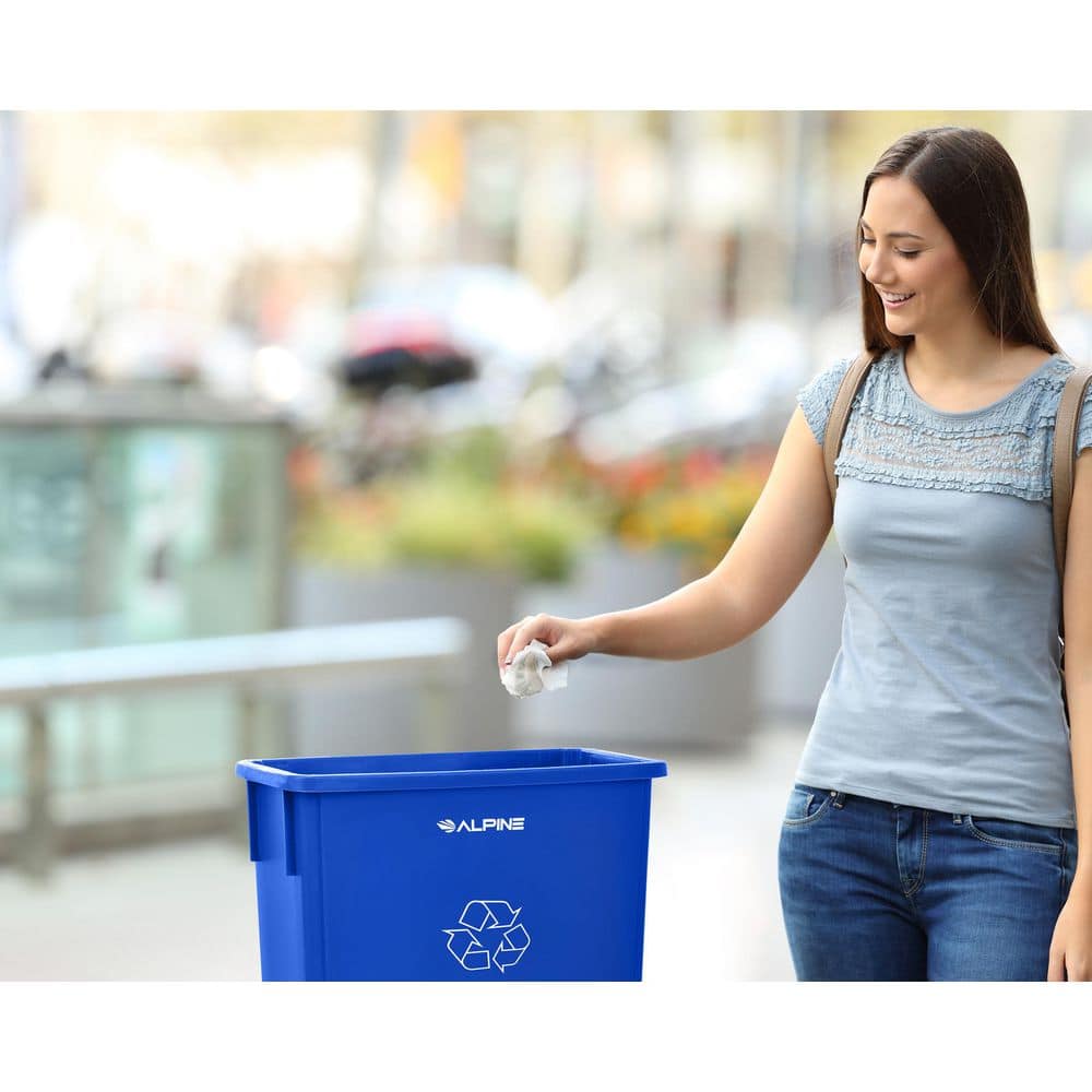 Blue 23 Gallon Plastic Commercial Recycle Bin with Drop Slot Lid