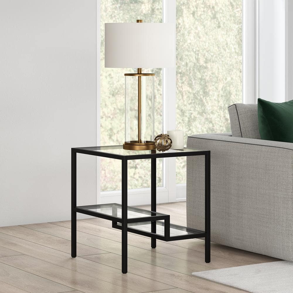 Contemporary Blackened Bronze 20" Square Glass Side Table