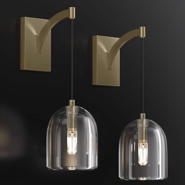 5 in. W 2-Light Gold Crystal Wall Sconce, Vanity Light with Clear Crystal Shade