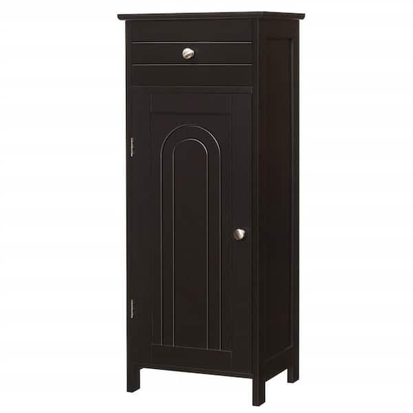 Cubilan 14 in. W x 12 in. D x 34.5 in. H Brown Freestanding Bathroom Linen Cabinet Floor Cabinet with Cupboard and Drawer