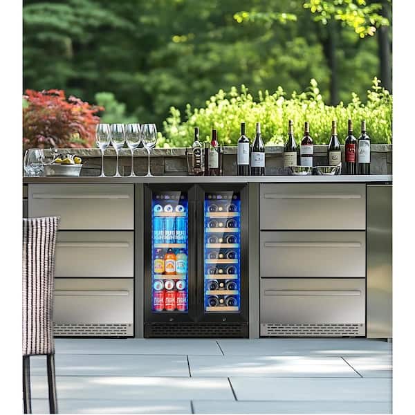 Black 24 in. Dual Zone Built-In/Freestanding 21-Wine Bottle and 58-Cans Beverage with RGB LED Lighting, Stainless Steel